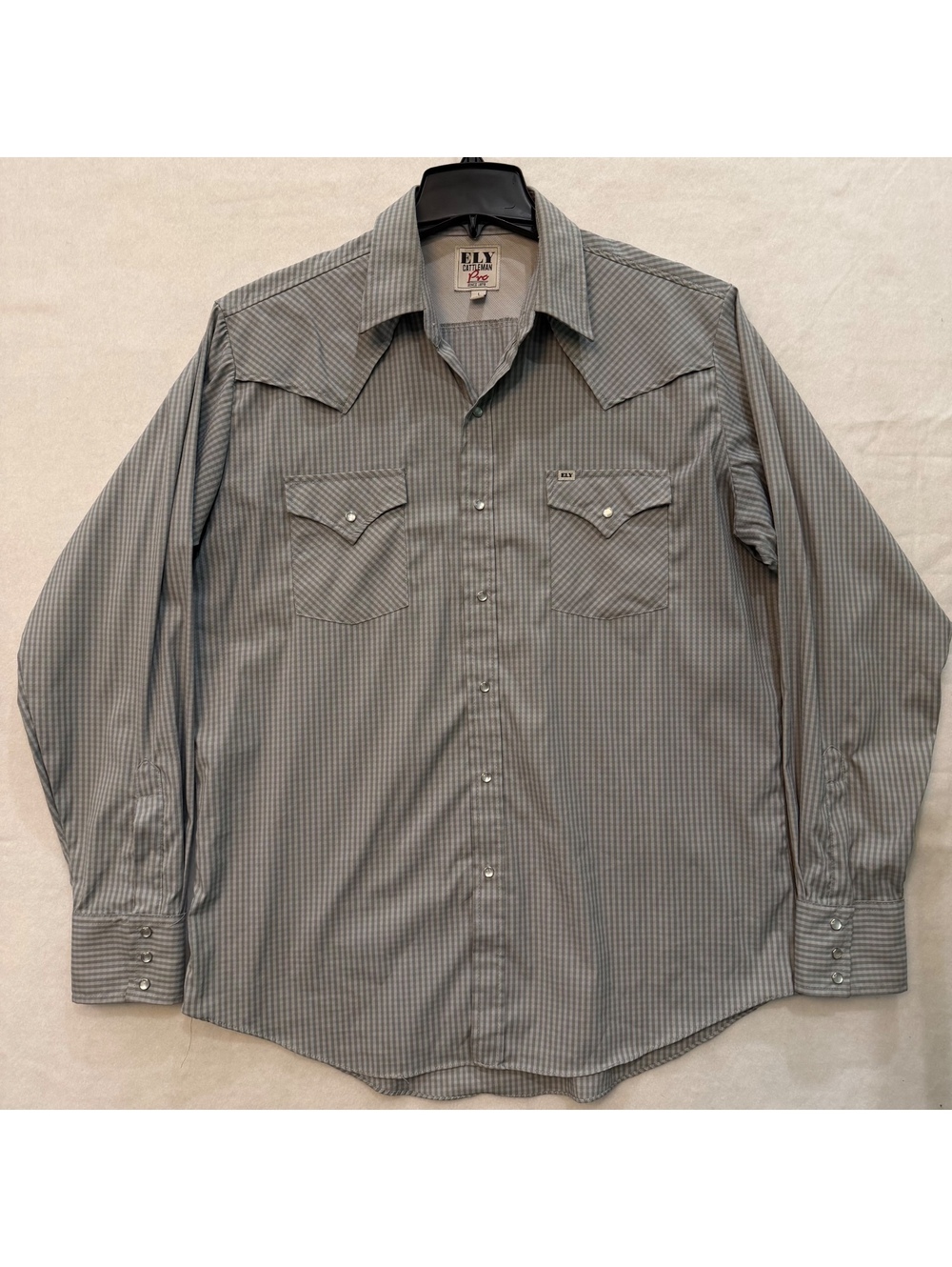 Ely Cattleman Pro Men's LARGE Gray Stretch Vented Pearl Snap Long Sleeve Shirt